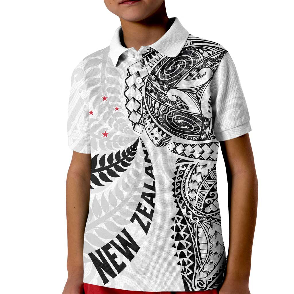 Aotearoa Volleyball Custom Kid Polo Shirt Silver Ferns and Maori Tribal White LT03 Kid White - Polynesian Pride