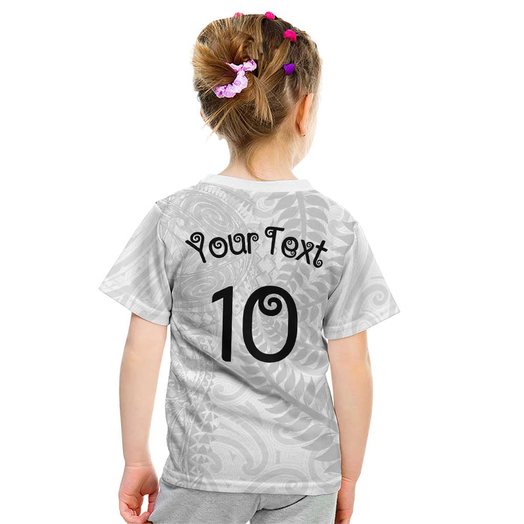 Aotearoa Volleyball Custom Kid T Shirt Silver Ferns and Maori Tribal White LT03 - Polynesian Pride