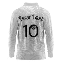 Aotearoa Volleyball Custom Long Sleeve Polo Shirt Silver Ferns and Maori Tribal White LT03 - Polynesian Pride