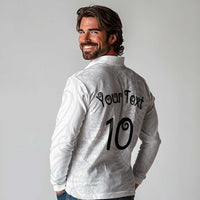 Aotearoa Volleyball Custom Long Sleeve Polo Shirt Silver Ferns and Maori Tribal White LT03 - Polynesian Pride