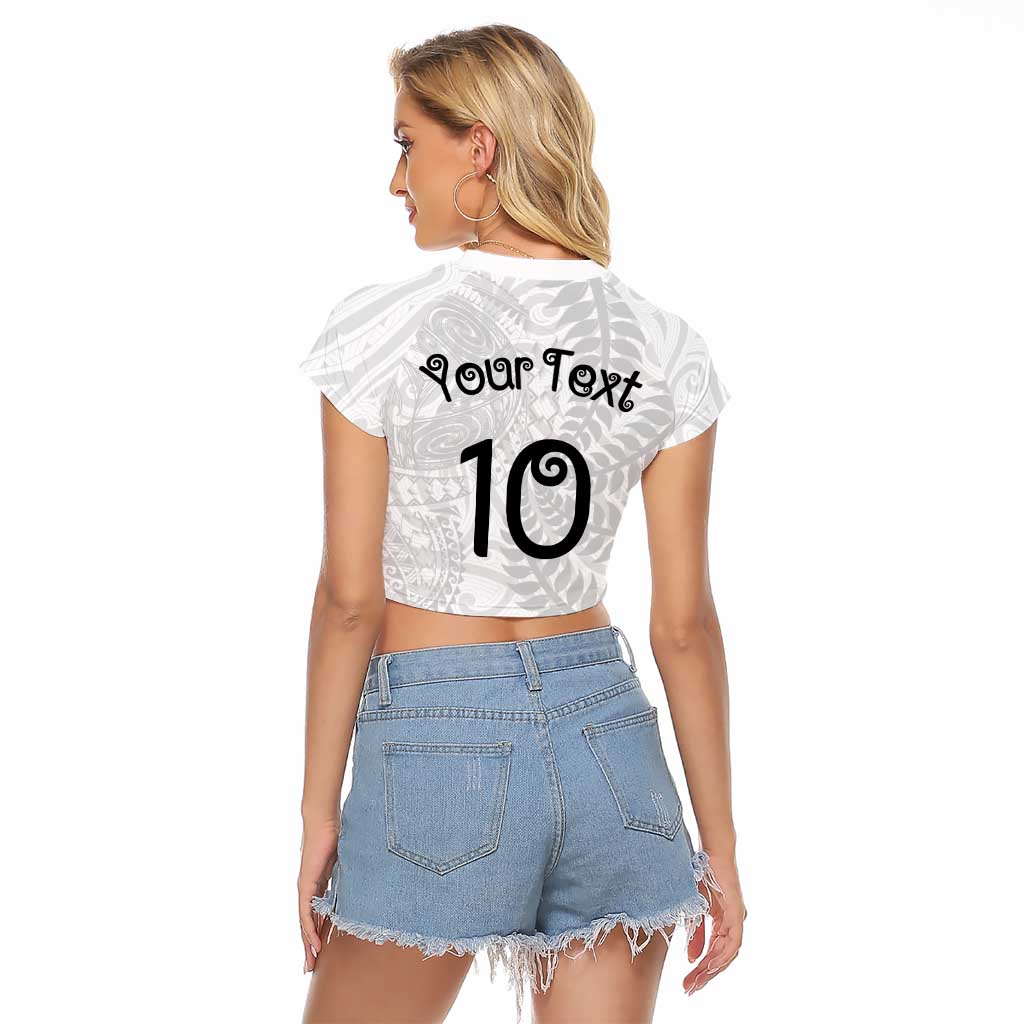 Aotearoa Volleyball Custom Raglan Cropped T Shirt Silver Ferns and Maori Tribal White LT03 - Polynesian Pride