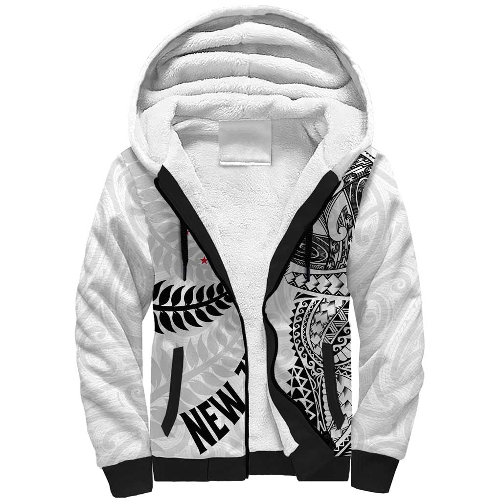 Aotearoa Volleyball Custom Sherpa Hoodie Silver Ferns and Maori Tribal White LT03 Unisex White - Polynesian Pride