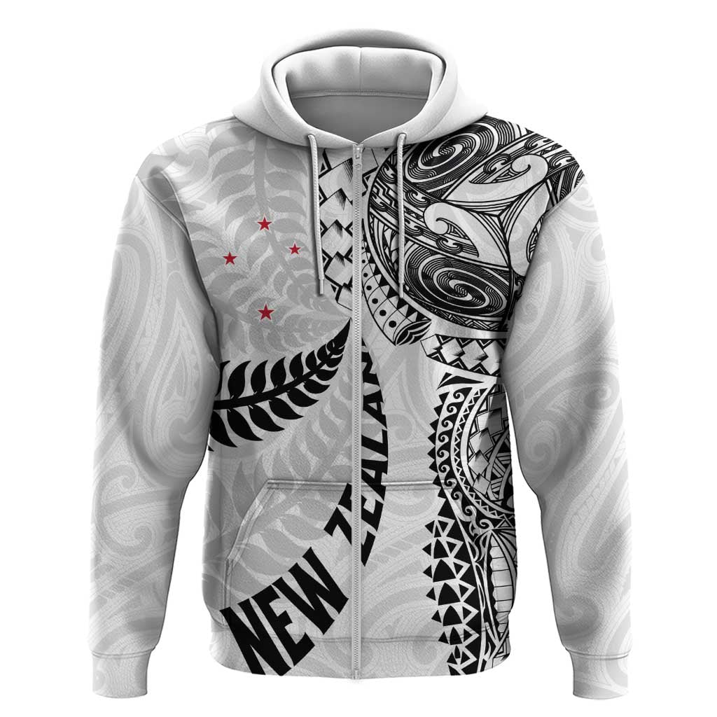 Aotearoa Volleyball Custom Zip Hoodie Silver Ferns and Maori Tribal White LT03 Zip Hoodie White - Polynesian Pride