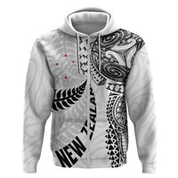 Aotearoa Volleyball Custom Zip Hoodie Silver Ferns and Maori Tribal White LT03 Zip Hoodie White - Polynesian Pride