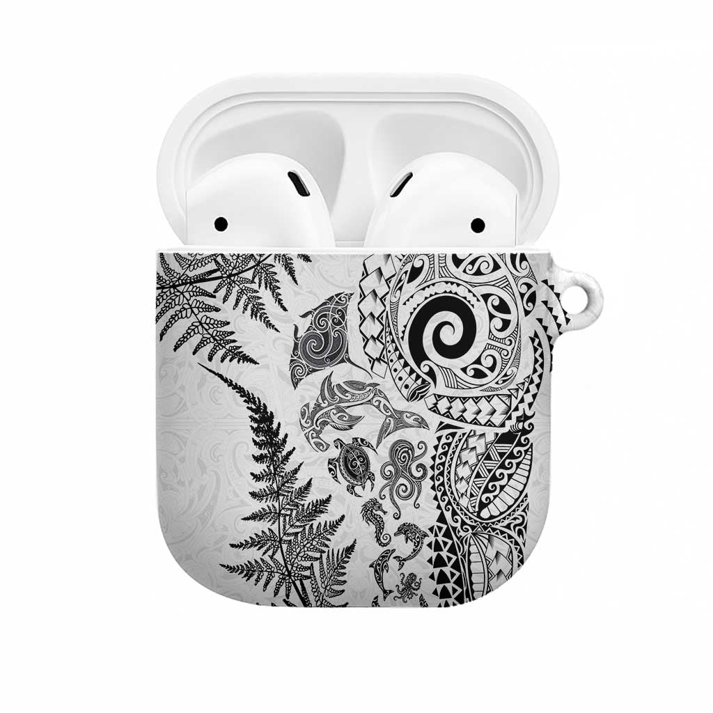 New Zealand Sea Animals AirPods Case with Maori Koru Tribal Tattoo and Silver Ferns White Color LT03 White - Polynesian Pride