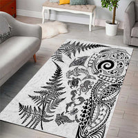 New Zealand Sea Animals Area Rug with Maori Koru Tribal Tattoo and Silver Ferns White Color