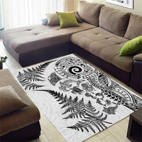 New Zealand Sea Animals Area Rug with Maori Koru Tribal Tattoo and Silver Ferns White Color