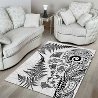 New Zealand Sea Animals Area Rug with Maori Koru Tribal Tattoo and Silver Ferns White Color