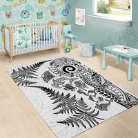 New Zealand Sea Animals Area Rug with Maori Koru Tribal Tattoo and Silver Ferns White Color