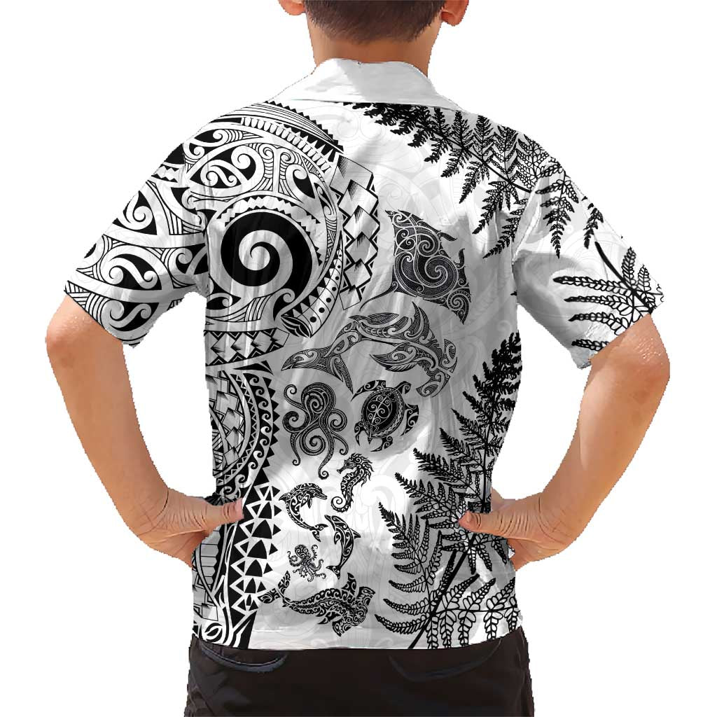 New Zealand Sea Animals Family Matching Mermaid Dress and Hawaiian Shirt with Maori Koru Tribal Tattoo and Silver Ferns White Color LT03 - Polynesian Pride