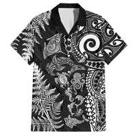 New Zealand Sea Animals Family Matching Off The Shoulder Long Sleeve Dress and Hawaiian Shirt with Maori Koru Tribal Tattoo and Silver Ferns Black Color LT03 Dad's Shirt - Short Sleeve Black - Polynesian Pride