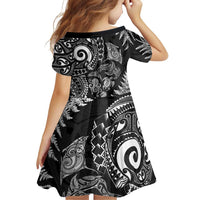 New Zealand Sea Animals Family Matching Short Sleeve Bodycon Dress and Hawaiian Shirt with Maori Koru Tribal Tattoo and Silver Ferns Black Color LT03 - Polynesian Pride