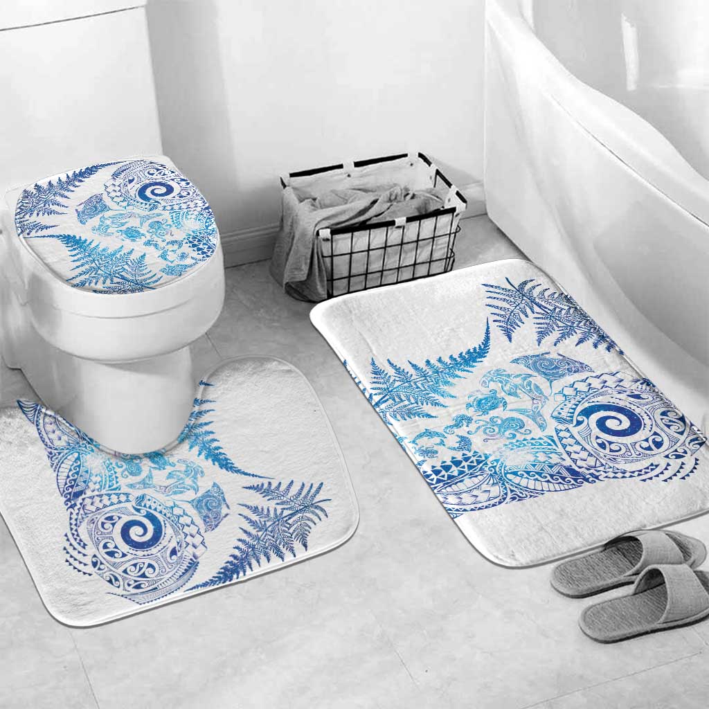 New Zealand Sea Animals Bathroom Set with Maori Koru Tribal Tattoo and Silver Ferns Galaxy Style