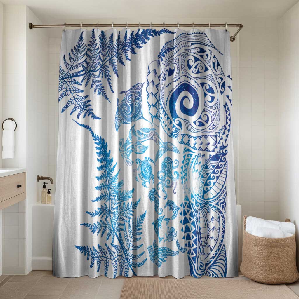 New Zealand Sea Animals Bathroom Set with Maori Koru Tribal Tattoo and Silver Ferns Galaxy Style