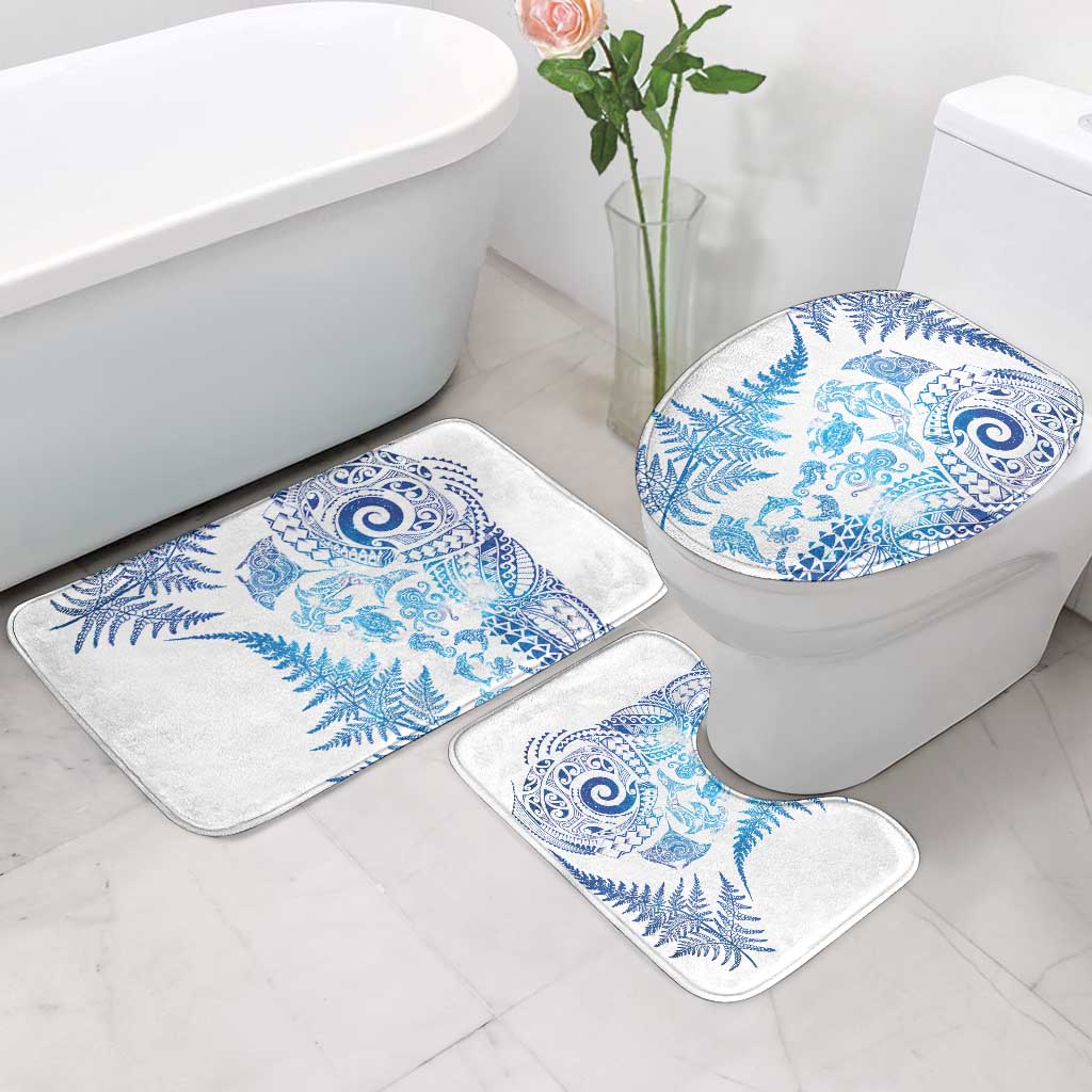 New Zealand Sea Animals Bathroom Set with Maori Koru Tribal Tattoo and Silver Ferns Galaxy Style