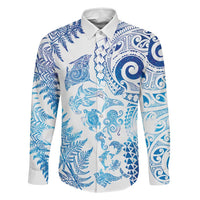New Zealand Sea Animals Family Matching Mermaid Dress and Hawaiian Shirt with Maori Koru Tribal Tattoo and Silver Ferns Galaxy Style LT03 Dad's Shirt - Long Sleeve Multicolor - Polynesian Pride