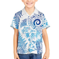 New Zealand Sea Animals Family Matching Off Shoulder Maxi Dress and Hawaiian Shirt with Maori Koru Tribal Tattoo and Silver Ferns Galaxy Style LT03 Son's Shirt Multicolor - Polynesian Pride