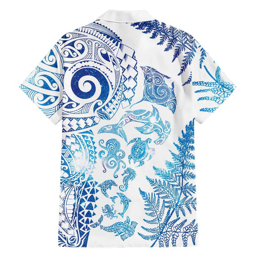 New Zealand Sea Animals Hawaiian Shirt with Maori Koru Tribal Tattoo and Silver Ferns Galaxy Style LT03 - Polynesian Pride