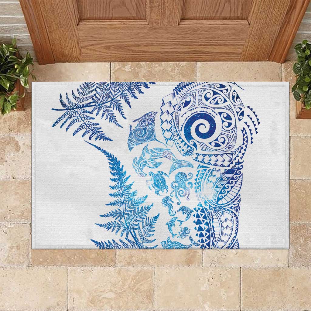 New Zealand Sea Animals Rubber Doormat with Maori Koru Tribal Tattoo and Silver Ferns Galaxy Style LT03 Multicolor - Polynesian Pride