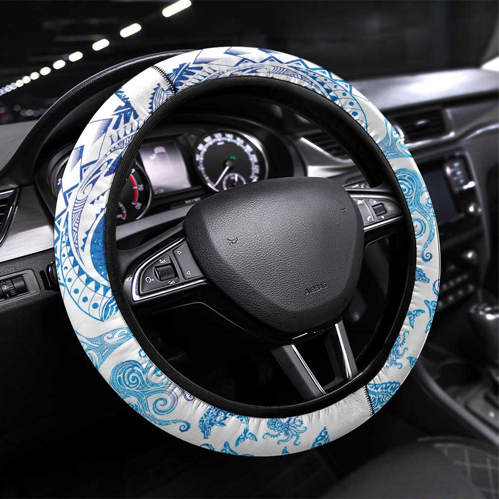 New Zealand Sea Animals Steering Wheel Cover with Maori Koru Tribal Tattoo and Silver Ferns Galaxy Style