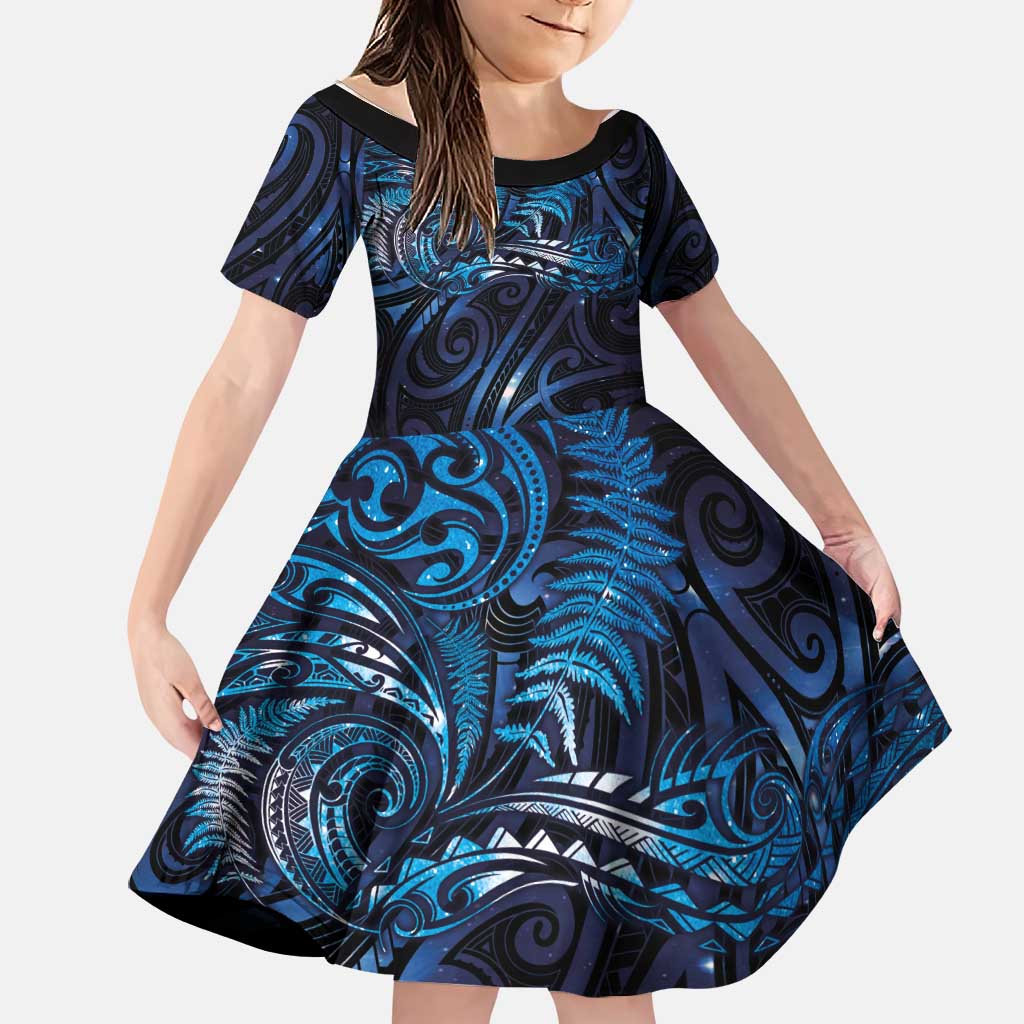 New Zealand New Year-Matariki Family Matching Long Sleeve Bodycon Dress and Hawaiian Shirt Aotearoa Maori Tattoo Galaxy Sky