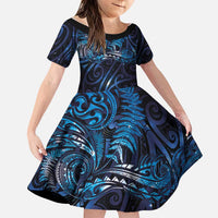 New Zealand New Year-Matariki Family Matching Puletasi and Hawaiian Shirt Aotearoa Maori Tattoo Galaxy Sky LT03 Daughter's Dress Multicolor - Polynesian Pride