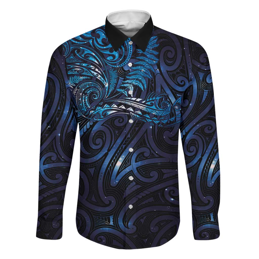 New Zealand New Year-Matariki Family Matching Tank Maxi Dress and Hawaiian Shirt Aotearoa Maori Tattoo Galaxy Sky LT03 Dad's Shirt - Long Sleeve Multicolor - Polynesian Pride