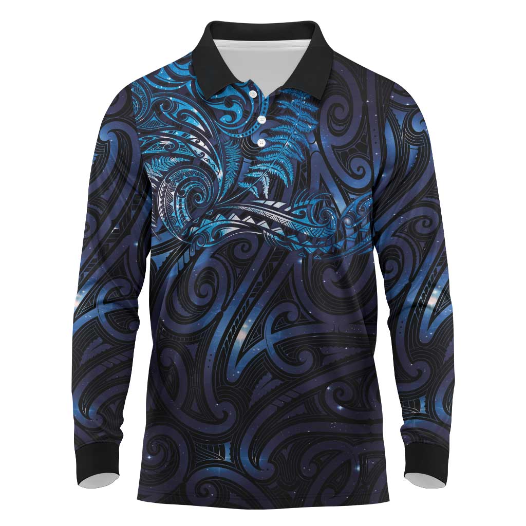 New Zealand New Year-Matariki Long Sleeve Polo Shirt Aotearoa Maori Tattoo Galaxy Sky LT03 Multicolor - Polynesian Pride
