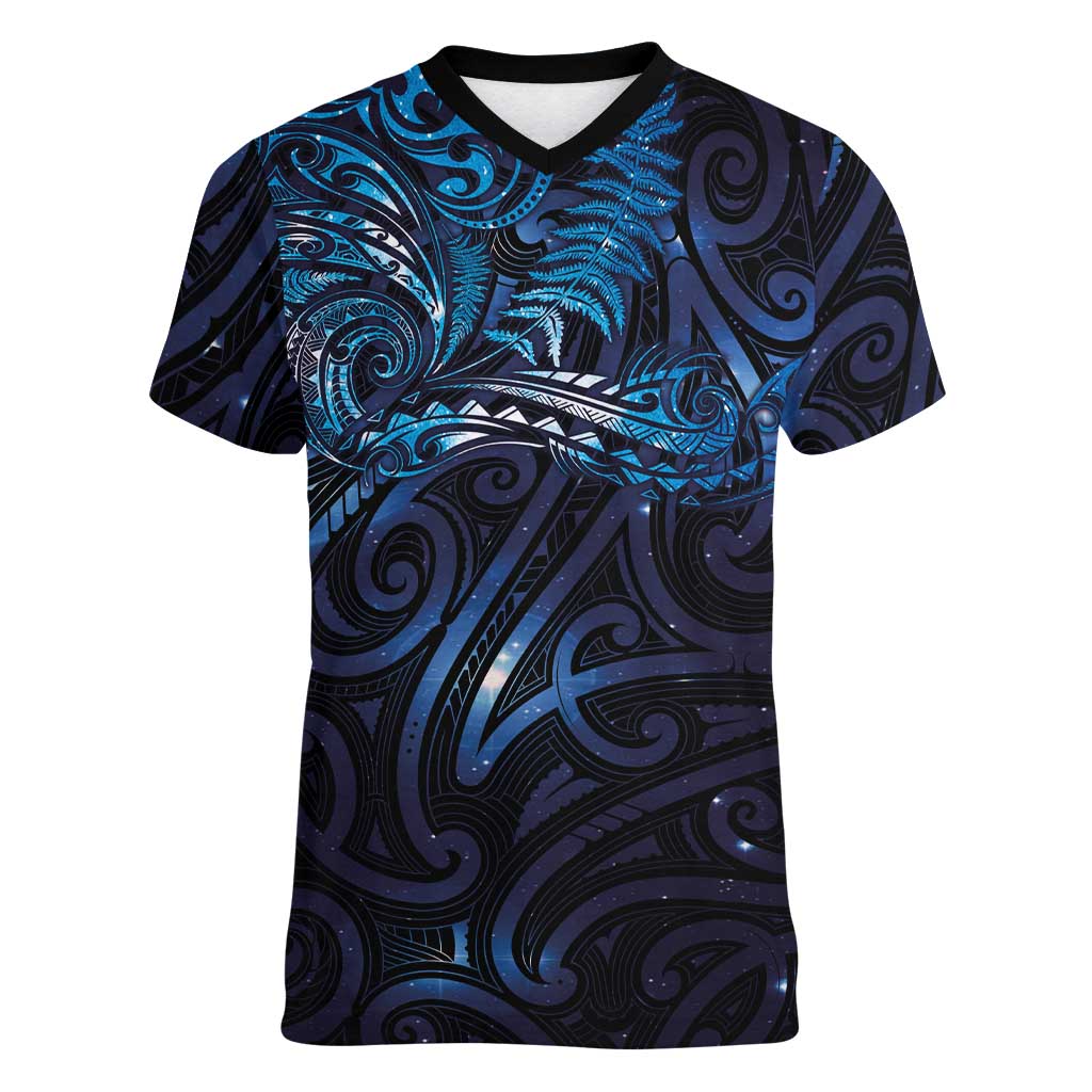New Zealand New Year-Matariki Women V-Neck T-Shirt Aotearoa Maori Tattoo Galaxy Sky