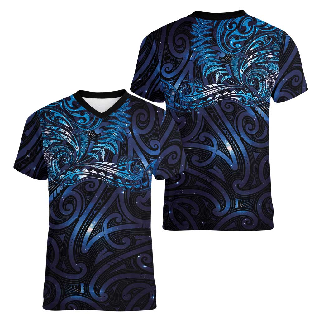 New Zealand New Year-Matariki Women V-Neck T-Shirt Aotearoa Maori Tattoo Galaxy Sky