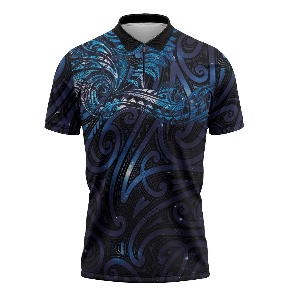 New Zealand New Year-Matariki Zipper Polo Shirt Aotearoa Maori Tattoo Galaxy Sky LT03 Multicolor - Polynesian Pride