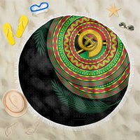 Vanuatu Tribal Tattoo with Namele Leaves Beach Blanket