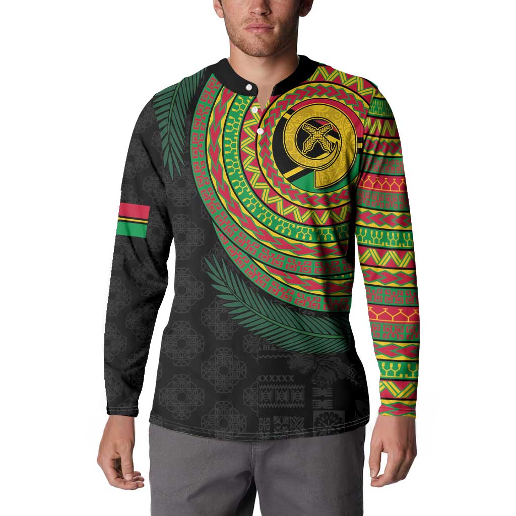 Vanuatu Tribal Tattoo with Namele Leaves Button Sweatshirt