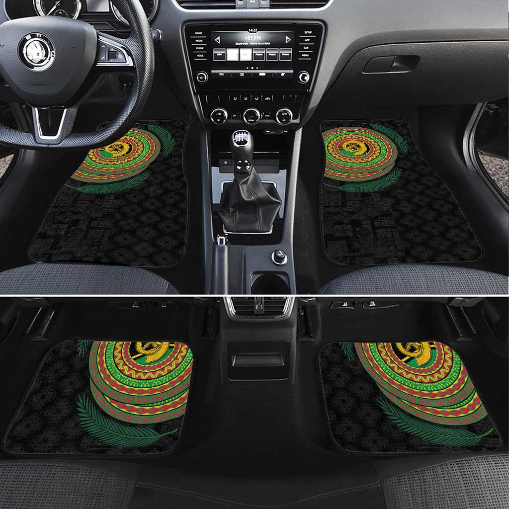 Vanuatu Tribal Tattoo with Namele Leaves Car Mats LT03 Set 4pcs Black - Polynesian Pride