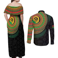 Vanuatu Tribal Tattoo with Namele Leaves Couples Matching Off Shoulder Maxi Dress and Long Sleeve Button Shirt