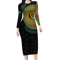 Vanuatu Tribal Tattoo with Namele Leaves Family Matching Long Sleeve Bodycon Dress and Hawaiian Shirt