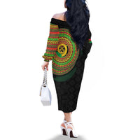 Vanuatu Tribal Tattoo with Namele Leaves Family Matching Off The Shoulder Long Sleeve Dress and Hawaiian Shirt