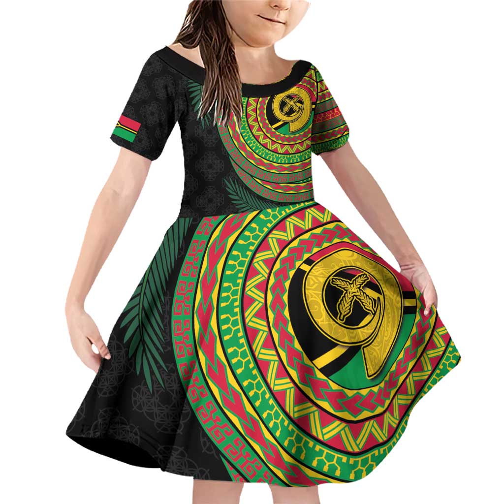 Vanuatu Tribal Tattoo with Namele Leaves Family Matching Off Shoulder Short Dress and Hawaiian Shirt
