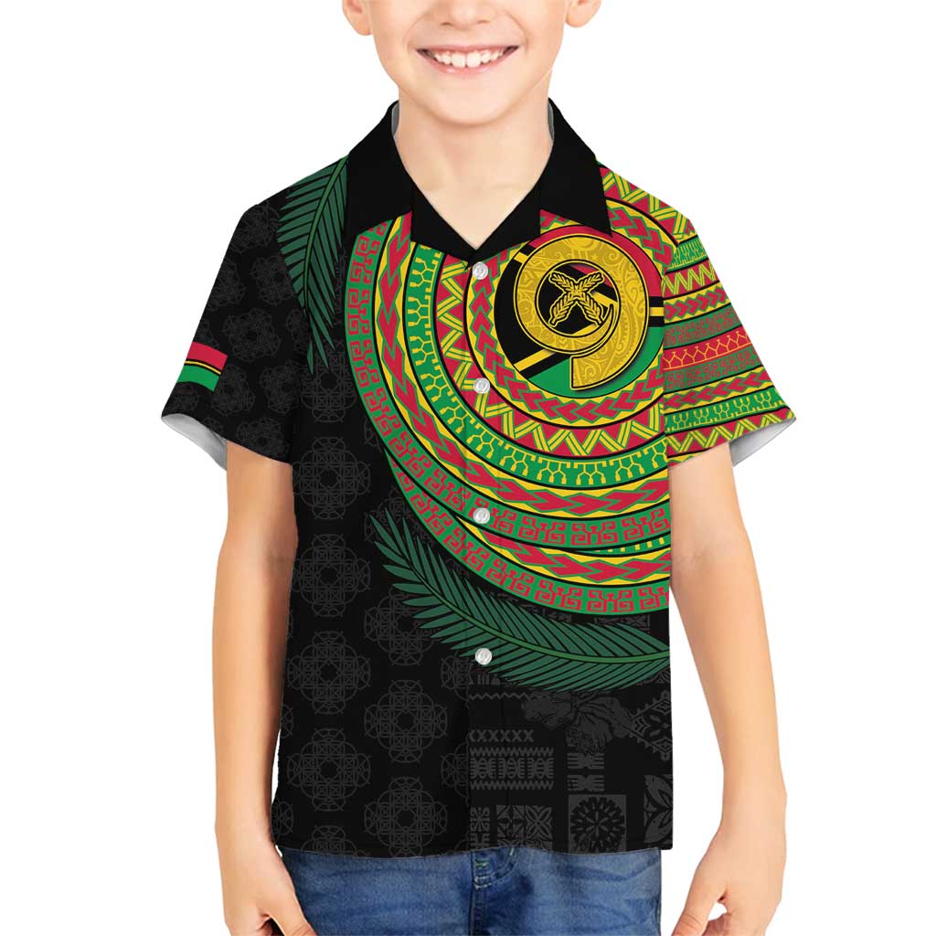 Vanuatu Tribal Tattoo with Namele Leaves Family Matching Off Shoulder Short Dress and Hawaiian Shirt