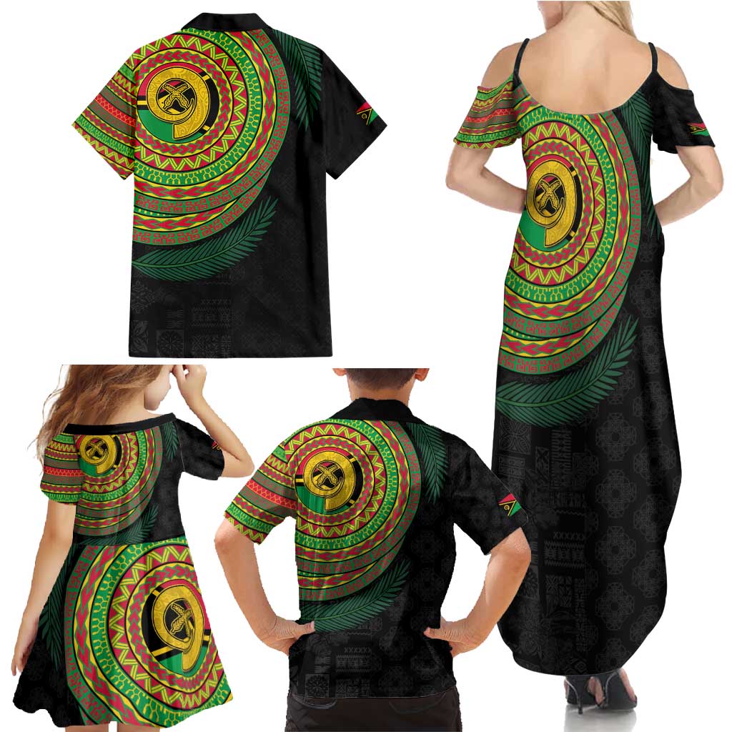 Vanuatu Tribal Tattoo with Namele Leaves Family Matching Summer Maxi Dress and Hawaiian Shirt