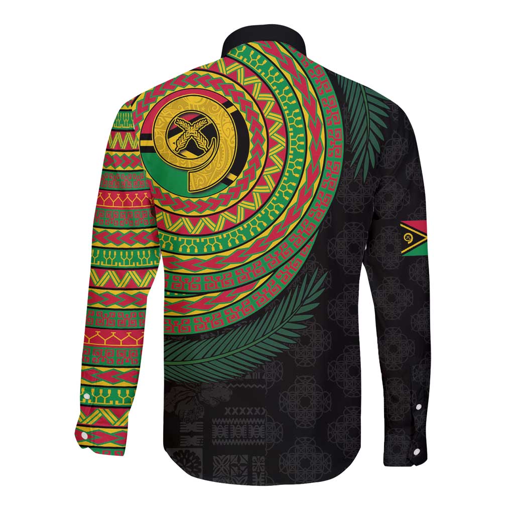 Vanuatu Tribal Tattoo with Namele Leaves Long Sleeve Button Shirt