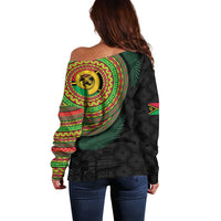 Vanuatu Tribal Tattoo with Namele Leaves Off Shoulder Sweater