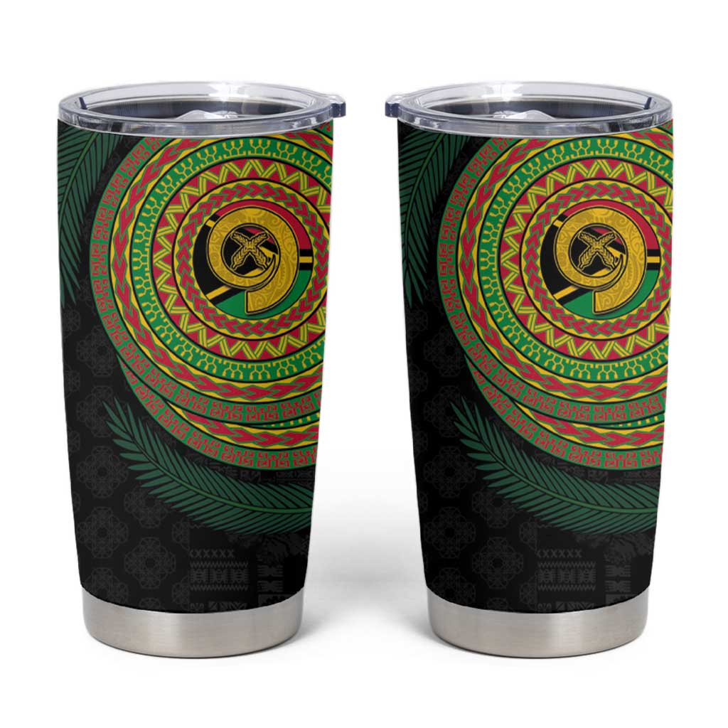 Vanuatu Tribal Tattoo with Namele Leaves Tumbler Cup LT03 Black - Polynesian Pride