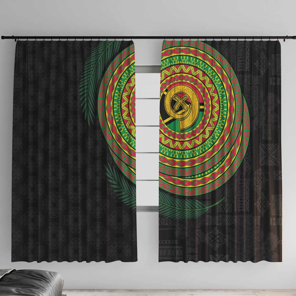 Vanuatu Tribal Tattoo with Namele Leaves Window Curtain LT03 With Hooks Black - Polynesian Pride