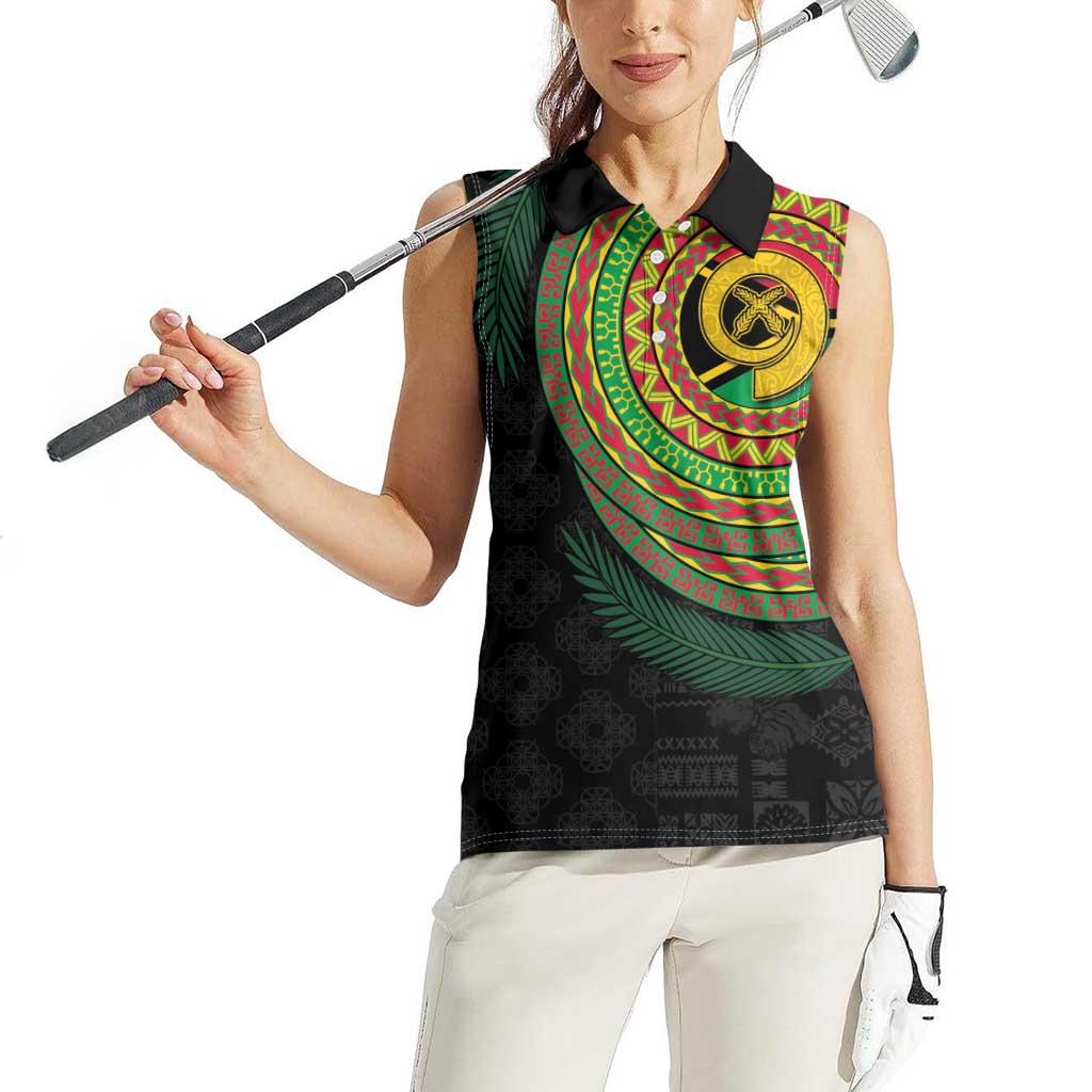 Vanuatu Tribal Tattoo with Namele Leaves Women Sleeveless Polo Shirt