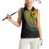 Vanuatu Tribal Tattoo with Namele Leaves Women Sleeveless Polo Shirt