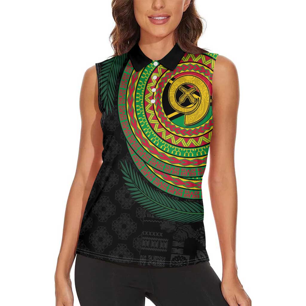 Vanuatu Tribal Tattoo with Namele Leaves Women Sleeveless Polo Shirt