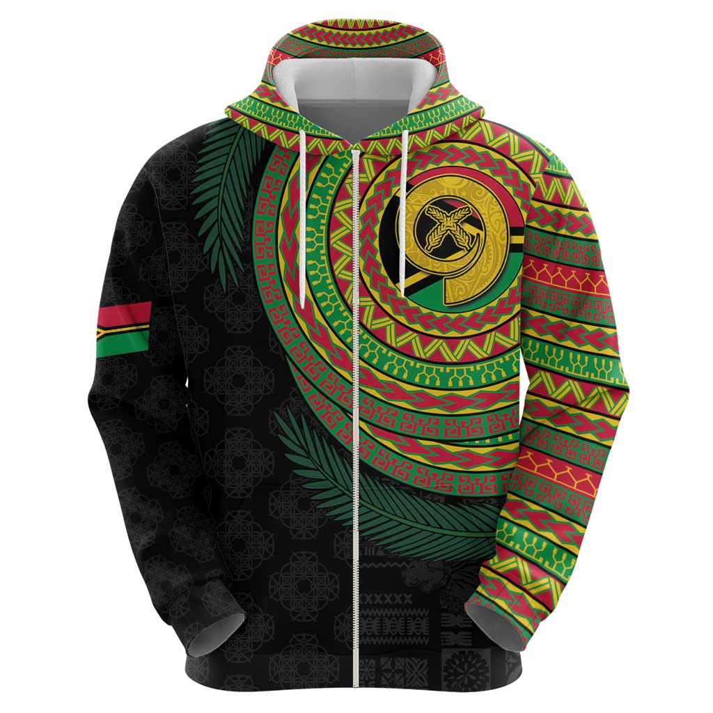 Vanuatu Tribal Tattoo with Namele Leaves Zip Hoodie