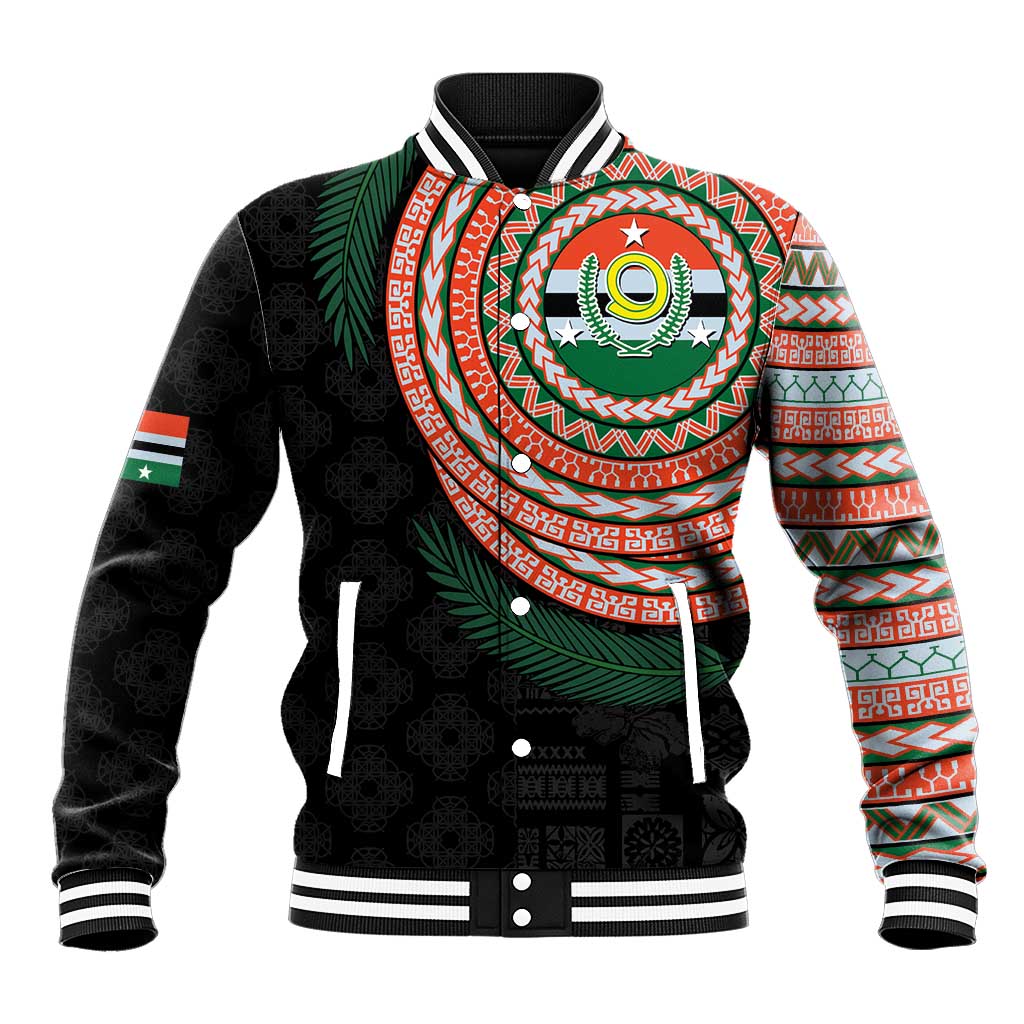 Penama Tribal Tattoo with Namele Leaves Baseball Jacket LT03 Unisex Black - Polynesian Pride