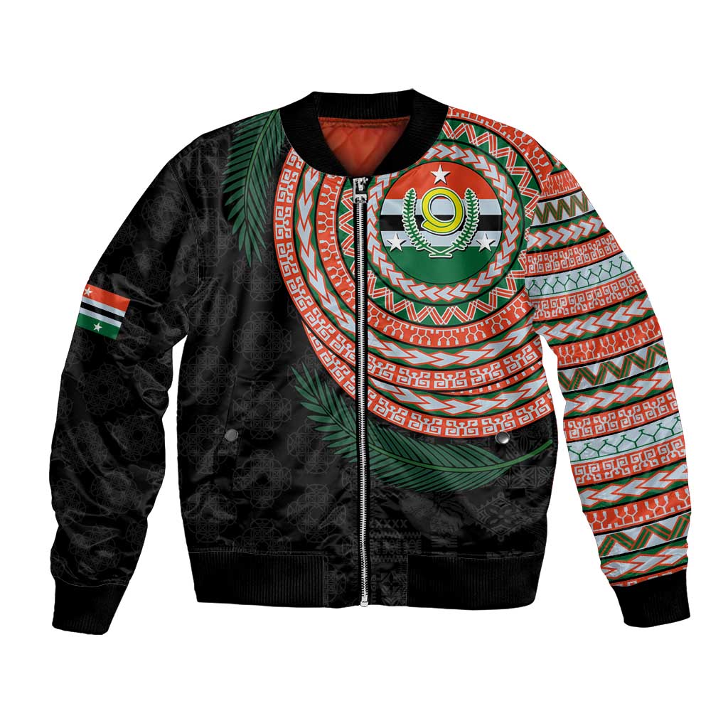 Penama Tribal Tattoo with Namele Leaves Bomber Jacket LT03 Unisex Black - Polynesian Pride